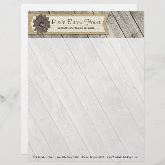 Rustige houten Button Fabric Flower & Shabby Burla Briefhoofd Ontwerp (Voorkant / Achterkant)