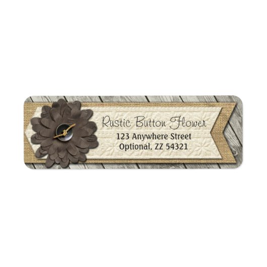 Rustige houten Button Fabric Flower & Shabby Burla Etiket (Voorkant)