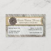 Rustige houten Button Fabric Flower & Shabby Burla Visitekaartje (Achterkant)