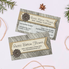 Rustige houten Button Fabric Flower & Shabby Burla Visitekaartje