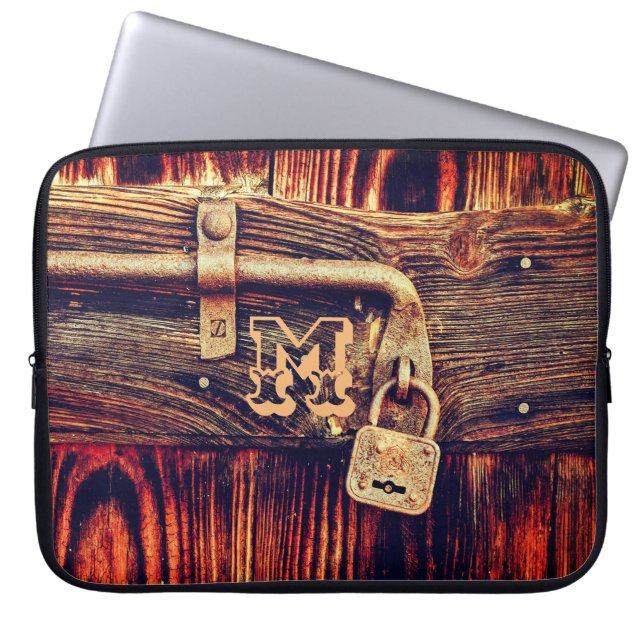 Rustige houten deuren met bruine houthout laptop sleeve (Voorkant)