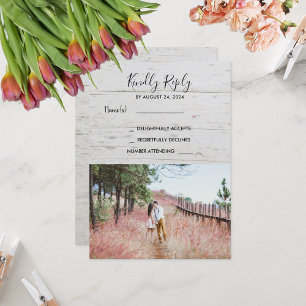 Rustige houten elegante foto RSVP country Wedding Kaart