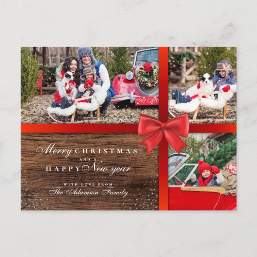 Rustige houten en kerstvlokken | 3 Foto-collage Briefkaart (Voorkant)