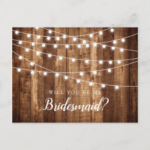 Rustige houten en lichte lichte ruiten Bridesmaid- Briefkaart