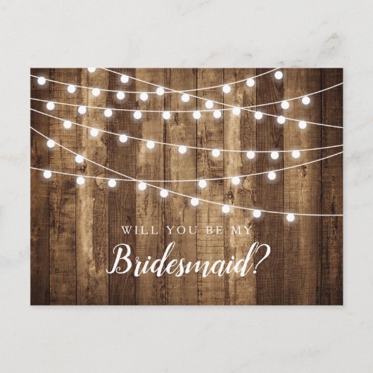 Rustige houten en lichte lichte ruiten Bridesmaid- Briefkaart (Voorkant)