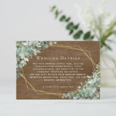Rustige houten Eucalyptus Gold Wedding - Gegevens Informatiekaartje (Staand voorkant)