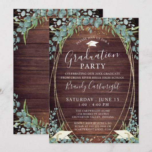 Rustige Houten Eucalyptus Graduation Party Kaart (Voorkant / Achterkant)