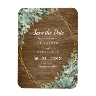 Rustige houten Eucalyptus Wedding Save the Date Magneet