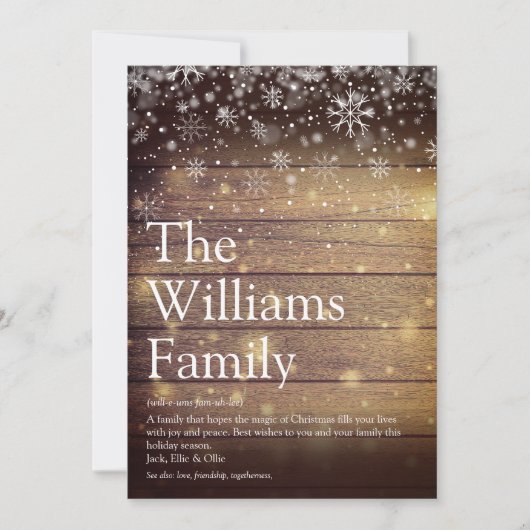 Rustige houten familie Definitie kerstbericht Feestdagenkaart (Voorkant)
