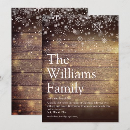 Rustige houten familie Definitie kerstbericht Feestdagenkaart (Voorkant / Achterkant)