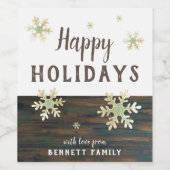 Rustige houten feestsnowflakes kerstFeestdagen Wijn Etiket (Enkel label)