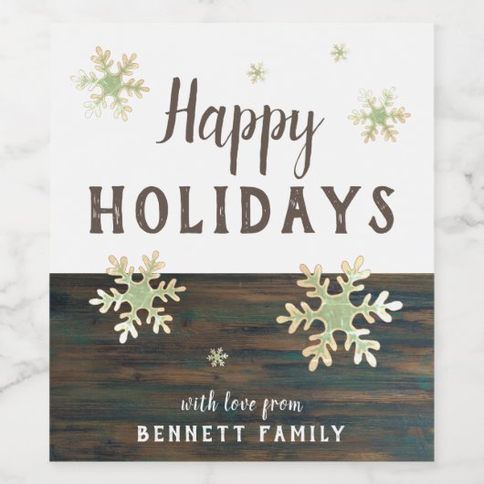 Rustige houten feestsnowflakes kerstFeestdagen Wijn Etiket (Enkel label)