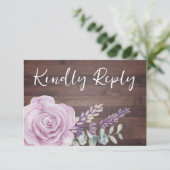Rustige houten Floral Eucalyptus Wedding RSVP Kaar (Staand voorkant)