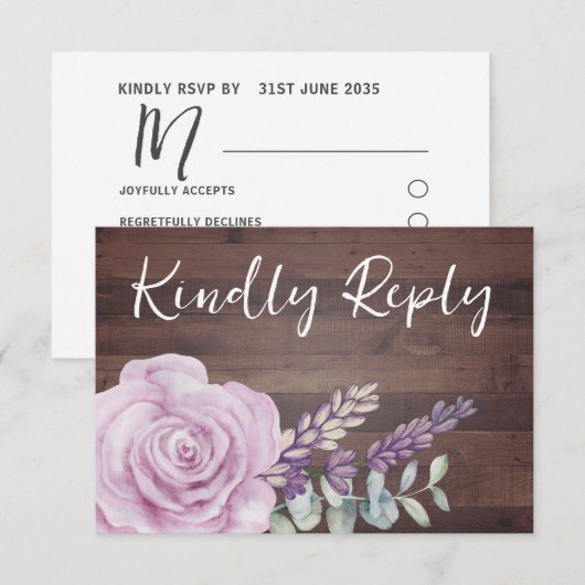 Rustige houten Floral Eucalyptus Wedding RSVP Kaar (Voorkant / Achterkant)