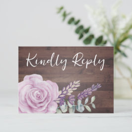Rustige houten Floral Eucalyptus Wedding RSVP Kaar Kaartje