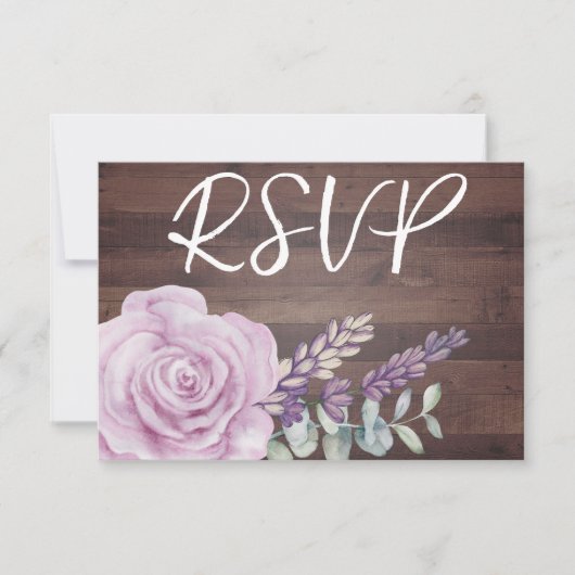 Rustige houten Floral Eucalyptus Wedding RSVP Kaartje (Voorkant)