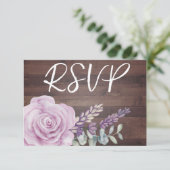 Rustige houten Floral Eucalyptus Wedding RSVP Kaartje (Staand voorkant)