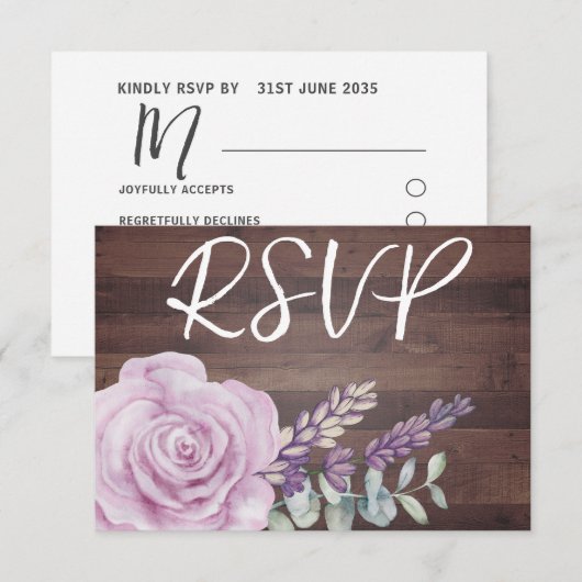 Rustige houten Floral Eucalyptus Wedding RSVP Kaartje (Voorkant / Achterkant)