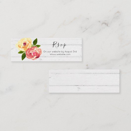Rustige houten florale RVSP-trouwinternetkaart Mini Visitekaartje (Voorkant / Achterkant)