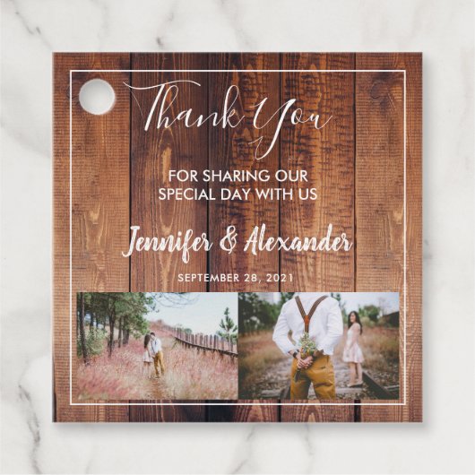 Rustige houten foto Weddenschap Hartelijk dank Bedankjes Labels (Voorkant)