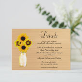 Rustige houten gele Floral Mason Jar Wedding Detai Informatiekaartje (Staand voorkant)