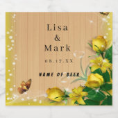 Rustige houten gele vlinderbruiloft bier etiket (Enkel label)