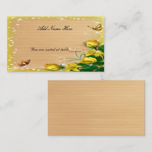 Rustige houten gele vlinderstaart plaatskaartje (Voorkant / Achterkant)