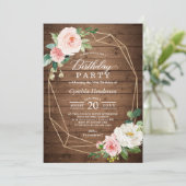 Rustige Houten Geometrische Blush Floral Birthday Kaart (Staand voorkant)