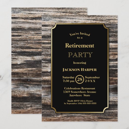 Rustige houten goudgrens PARTIJ Kaart (Voorkant / Achterkant)