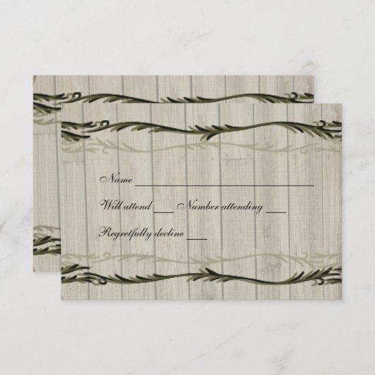 Rustige houten harten en wijnstokken met envelop RSVP kaartje (Voorkant / Achterkant)