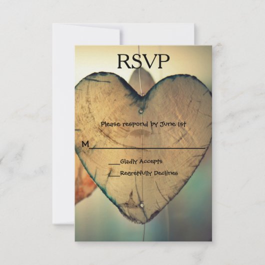 Rustige houten harten - RSVP-kaart RSVP Kaartje (Voorkant)