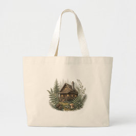 Rustige Houten Huis Cottagecore Kunst Grote Tote Bag