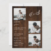 Rustige houten initialen 4 foto's bruiloft kaart (Voorkant)