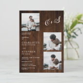 Rustige houten initialen 4 foto's bruiloft kaart (Staand voorkant)