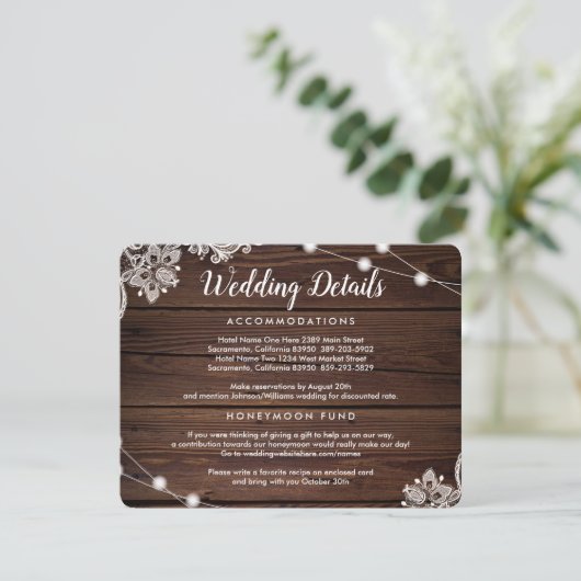 Rustige houten kant en details over strijkvellen informatiekaartje (Staand voorkant)