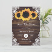 Rustige houten kant en zonnebloem sparen de datumk save the date (Staand voorkant)