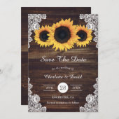 Rustige houten kant en zonnebloem sparen de datumk save the date (Voorkant / Achterkant)