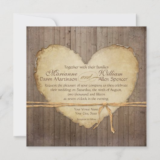 Rustige houten kappen Heart Antiqued Parchment Kaart (Voorkant)