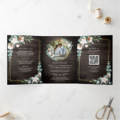 Rustige houten katoenkatoen Eucalyptus QR Code Wed Drieluik Uitnodiging (Binnen)