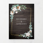 Rustige houten katoenkatoen Eucalyptus QR Code Wed Drieluik Uitnodiging (Cover)