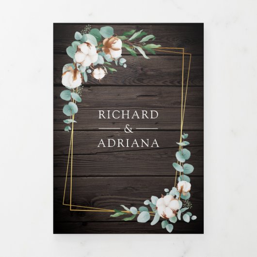 Rustige houten katoenkatoen Eucalyptus QR Code Wed Drieluik Uitnodiging (Cover)