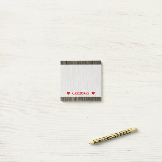 Rustige houten kijkpatronen en aangepaste naamnoti post-it® notes (Op bureau)