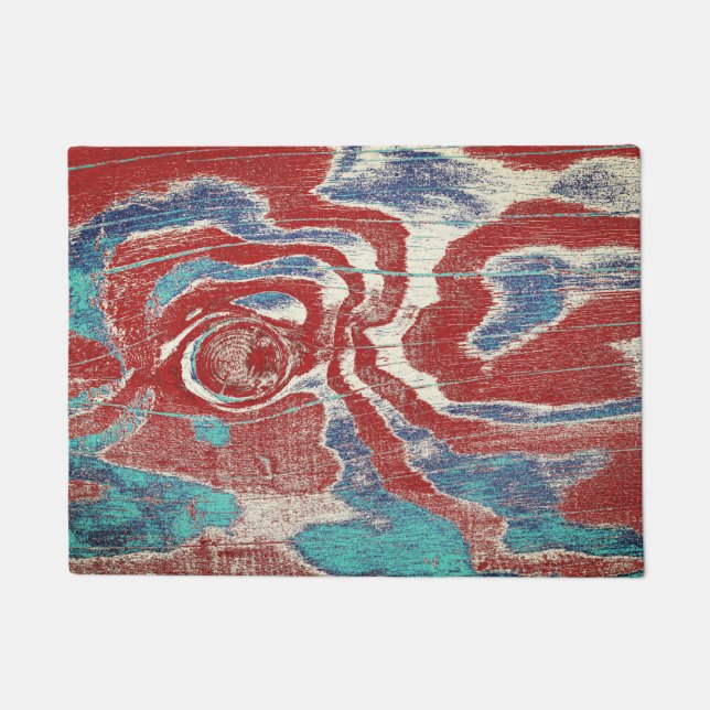Rustige houten korrel Knot Texture in Red Blue Whi Deurmat (Voorkant)