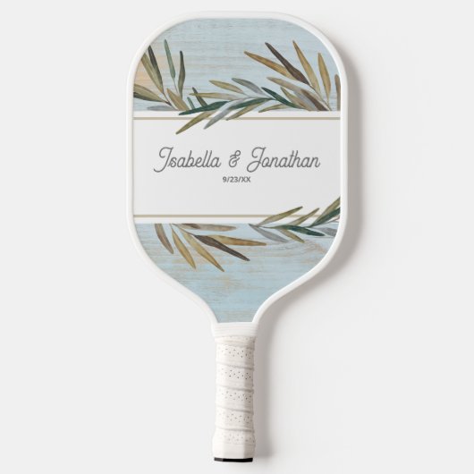 Rustige houten korrel Wedding Couple Name Custom Pickleball Paddle (Achterkant)
