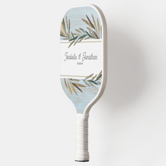 Rustige houten korrel Wedding Couple Name Custom Pickleball Paddle (Links)