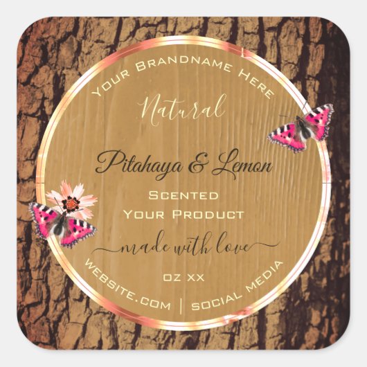 Rustige houten korrels Natuurlijke boomschors Prod Vierkante Sticker (Voorkant)