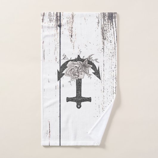 Rustige houten Kuststrand Anchor Floral Bad Handdoek (Handdoek)