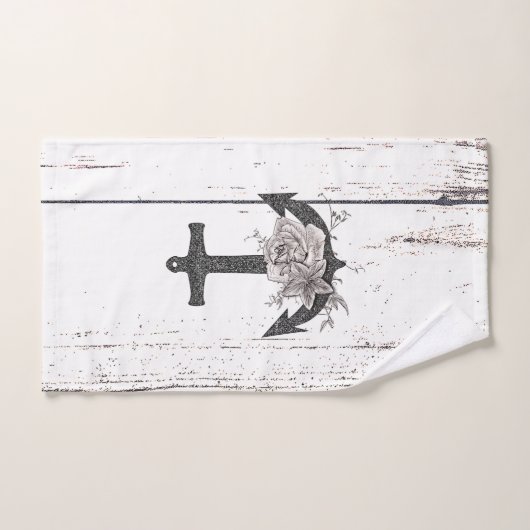 Rustige houten Kuststrand Anchor  Floral Bad Handdoek (Handdoek)