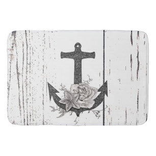 Rustige houten Kuststrand Anchor Floral Badmat