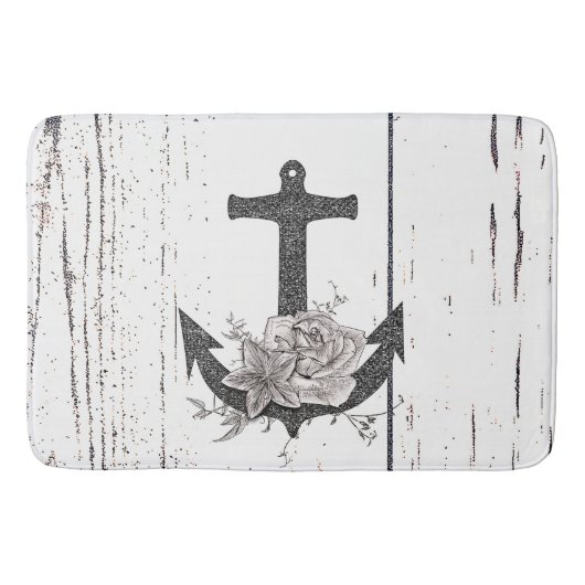 Rustige houten Kuststrand Anchor Floral Badmat (Voorkant)